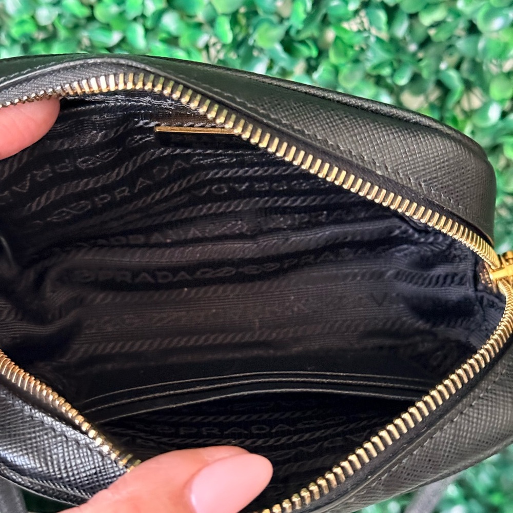 Prada Black Saffiano Leather Mini Camera Bag with Gold Logo Authentic - Picture 9 of 13